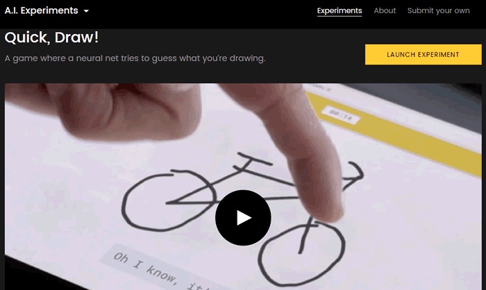 la schermata iniziale di Quick Draw